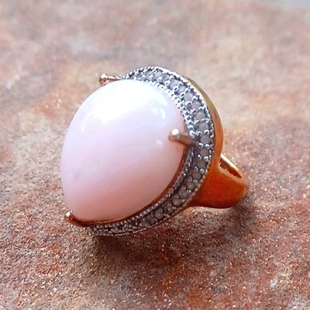 Ross Simon,Pink Opal!,925 Sterling,Rose Gold Plated,Pear Shape.Sz.6
